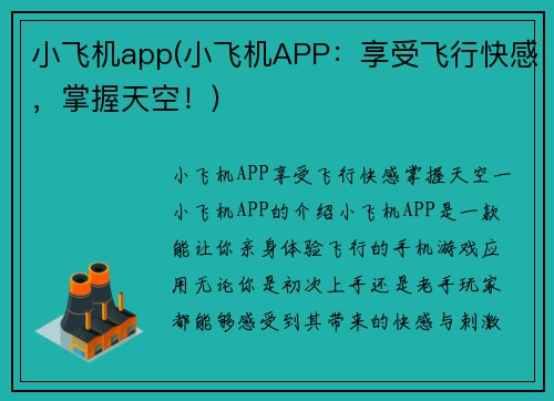 小飞机app(小飞机APP：享受飞行快感，掌握天空！)